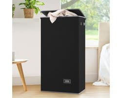Wasmand met deksel, zwart, 100 liter, waszak, smalle wasverzamelaar, voor badkamer, slaapkamer, waskamer, kinderkamer, appartementen, wasmands, opvouwbare wasmand