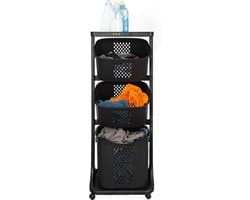 3-in-1 wasmand – Inhoud Grote Mand 38 L - Inhoud Kleine Mand 22 L – Wasbox organizer – Wassorteerder met 3 vakken – Kunststof – Zwart — afbeelding 1