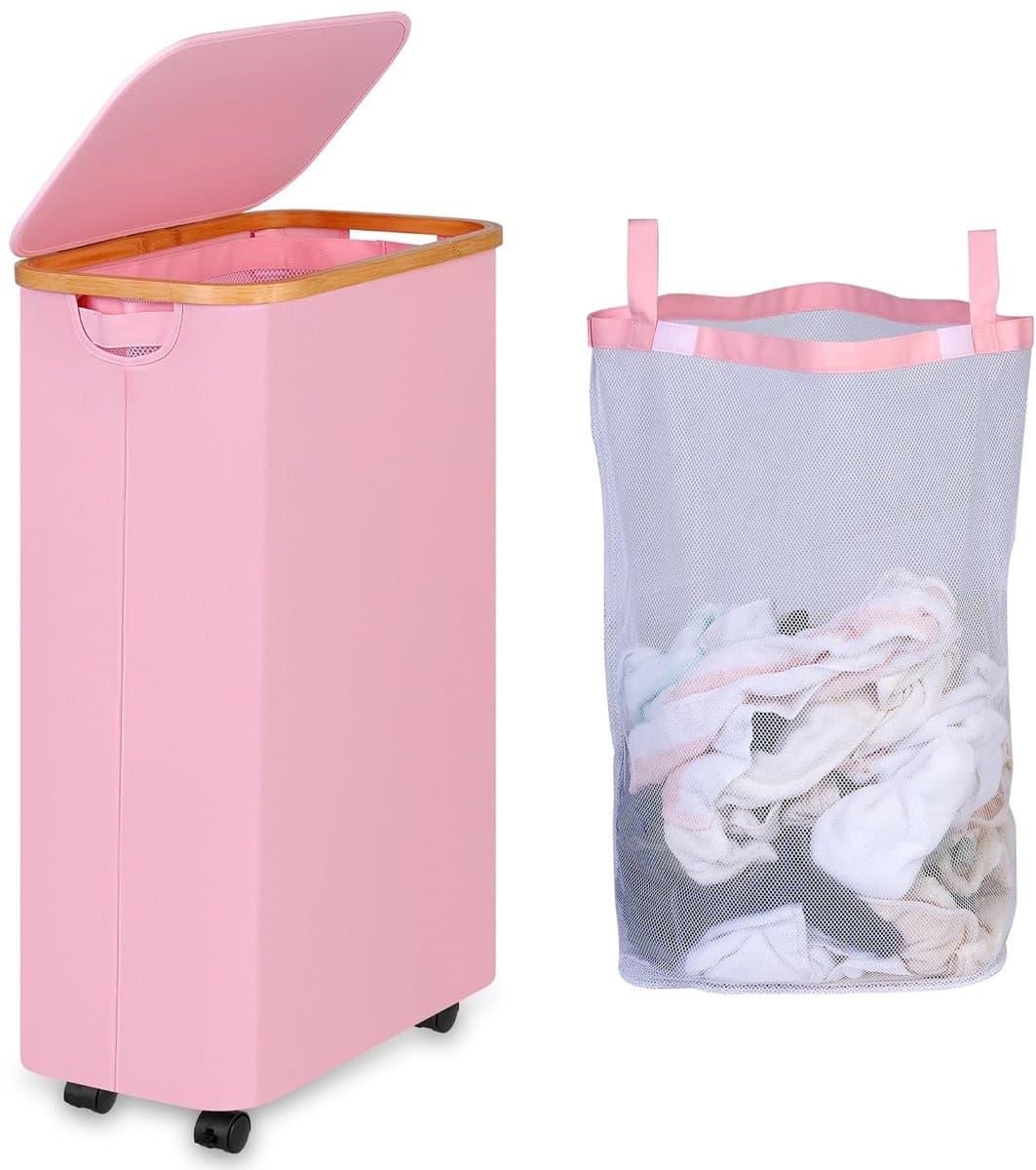 Wasmand met deksel - ruime en praktische opbergoplossing - 75 liter - roze — afbeelding 1