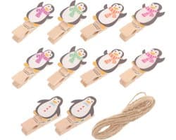 Kleurrijke Houten Klemmen voor Knutselen – Mini Wasknijpers in Pinguïn Design – Set van 10