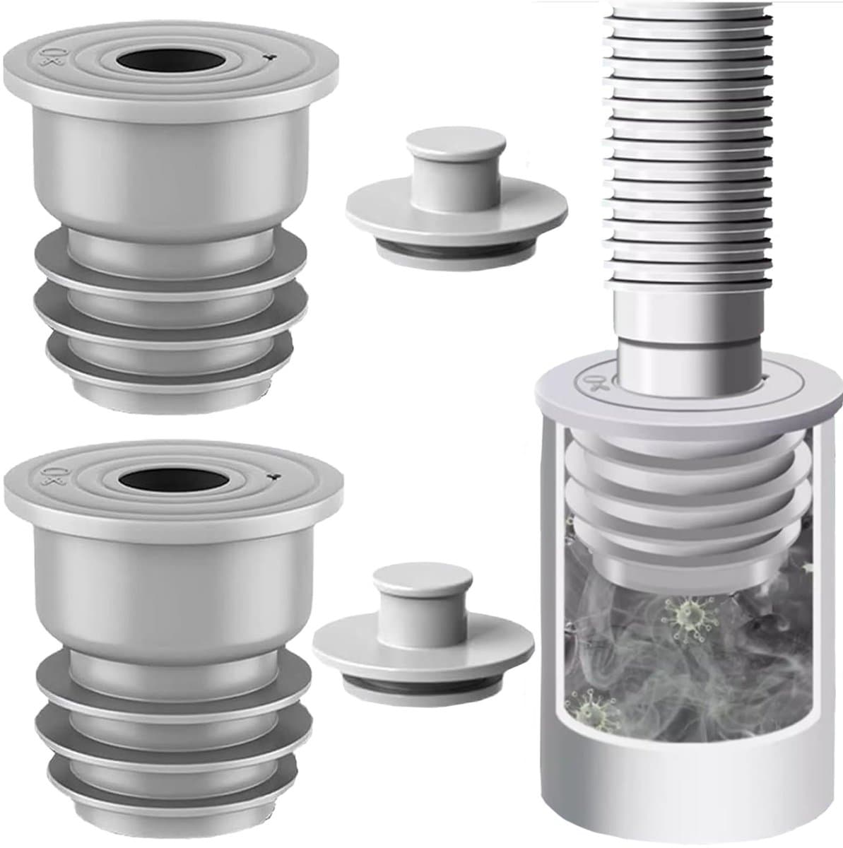 2 stuks - 45-50 mm - slangafdichtingen - met geurwerende dop - grijs - afvoerslang - geurwerend - afdichting - geurwerend - rioolslangafdichting - voor keuken - badkamer — afbeelding 1