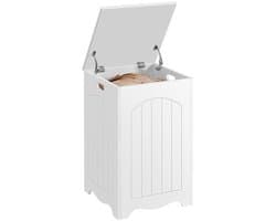 Wasmand met deksel - Wasopberger - Kleding sorteren - Veiligheidscharnieren - 96 liter - Wit