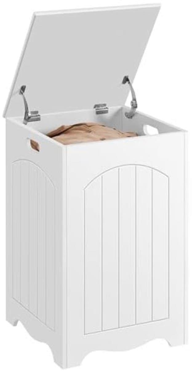 Wasmand met deksel - Wasopberger - Kleding sorteren - Veiligheidscharnieren - 96 liter - Wit — afbeelding 1