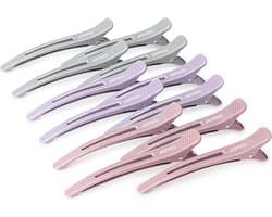 12-delige Haarklemmen voor Styling, Geen Crease Donsvoorklemmen met Siliconen Band, Professionele Klemmen voor Haarsectie en Kappen