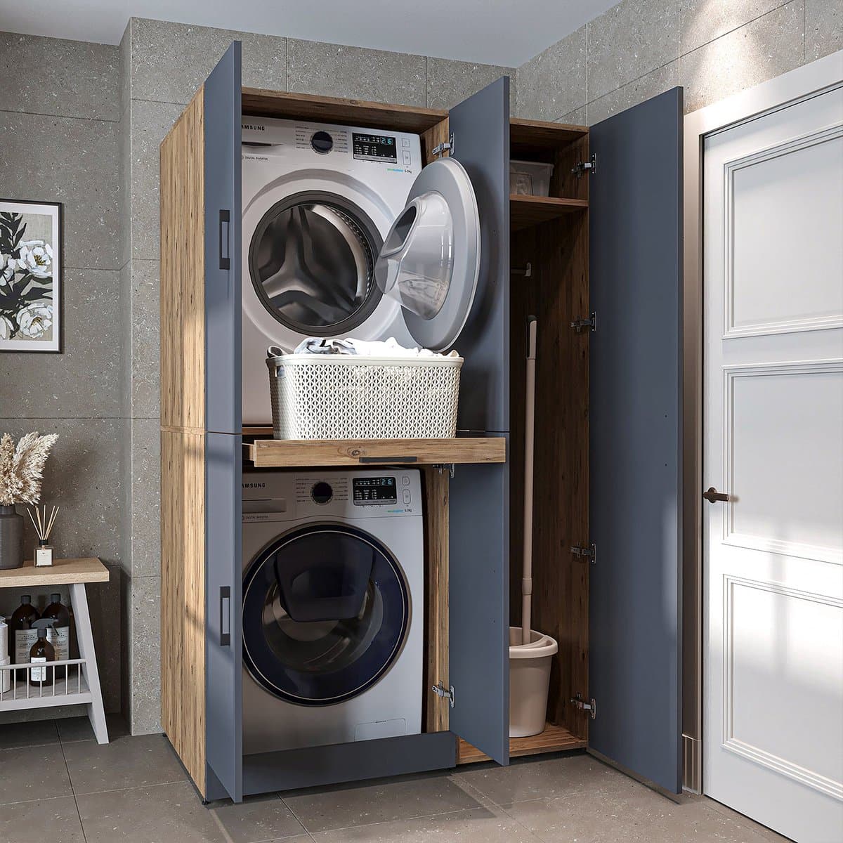 Roomart DORA-I Wasmachine Ombouwkast 115x186 cm - Antraciet Eiken — afbeelding 1