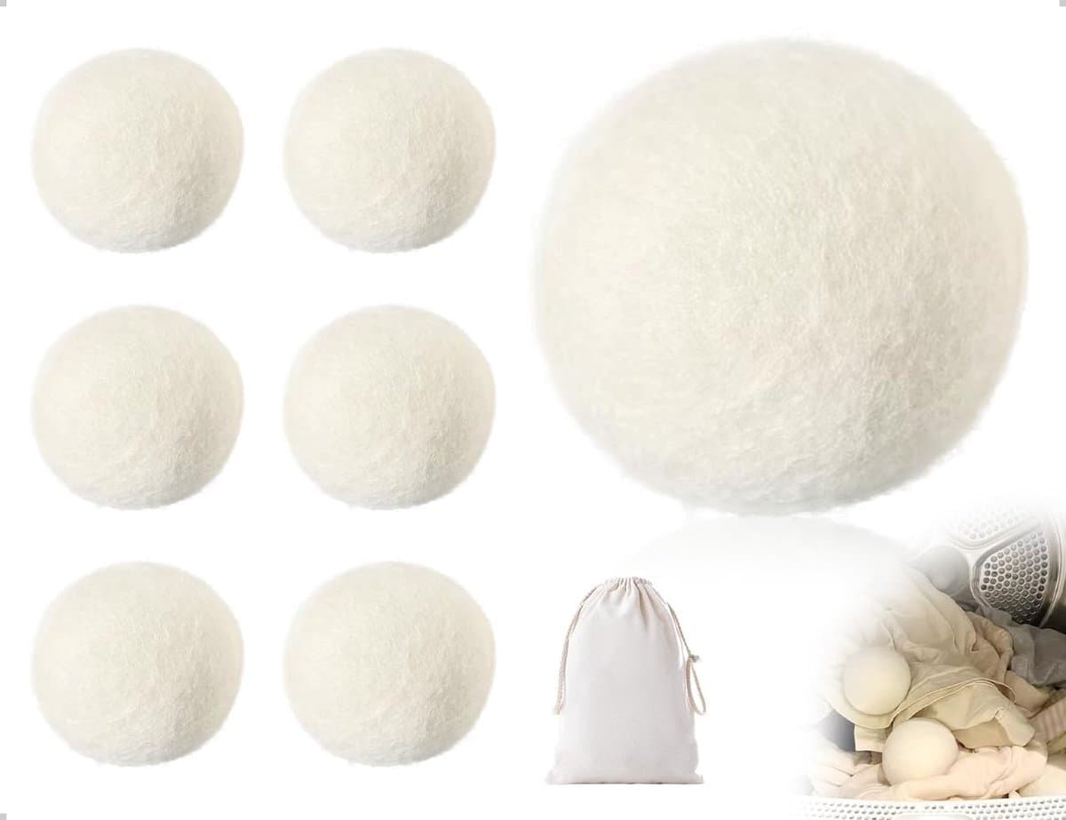 SnelShoppen - 6 Stuks Herbruikbare Drogerballen - Wol Drogerballen voor Donsjacks en Wasverzachter - Antistatisch en Droogtijd Verkort - Inclusief Opb — afbeelding 1