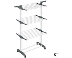 Klarven® Kledingrek Wit - Opvouwbaar Kledingrek - Wasrek - Verrijdbaar met 4 Niveaus en Sokkenhouder