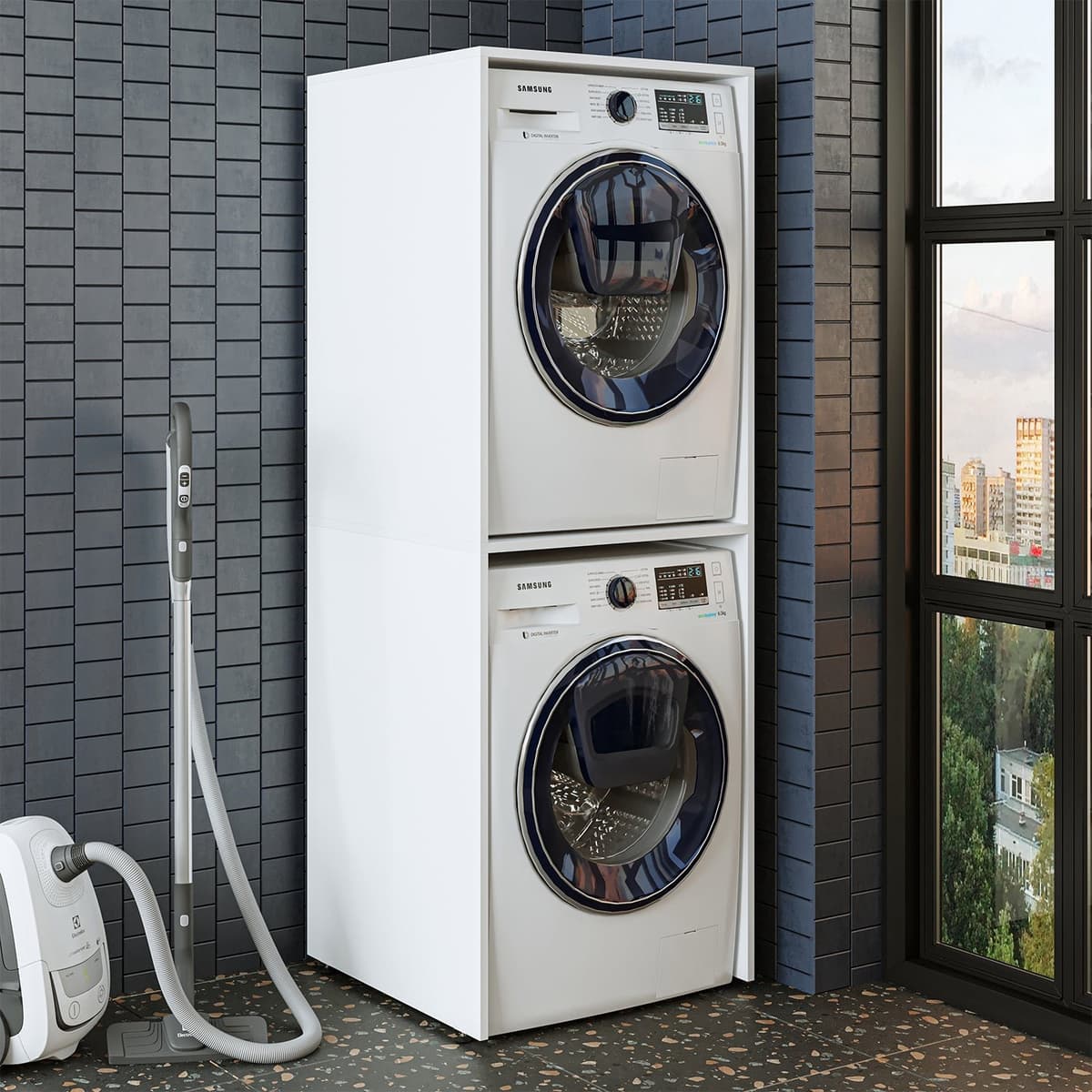 Roomart DUO-II Wasmachine Ombouwkast 67x176 cm - voor 2 Apparaten boven elkaar - Wit — afbeelding 1