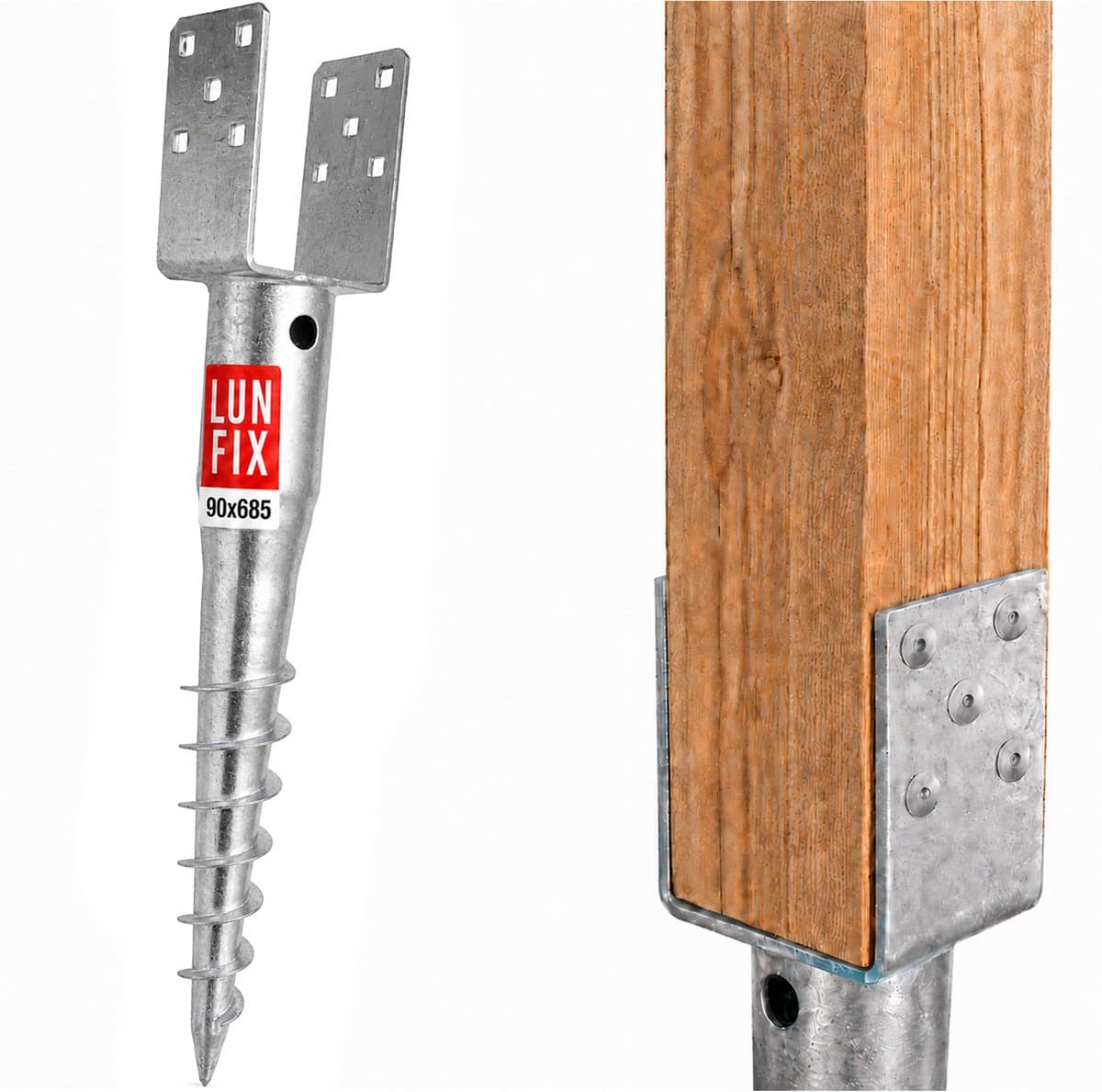 LUN FIX - Paalsteun U - 90x90 mm - grondanker voor inschroeven 685 mm - 1 stuk — afbeelding 1