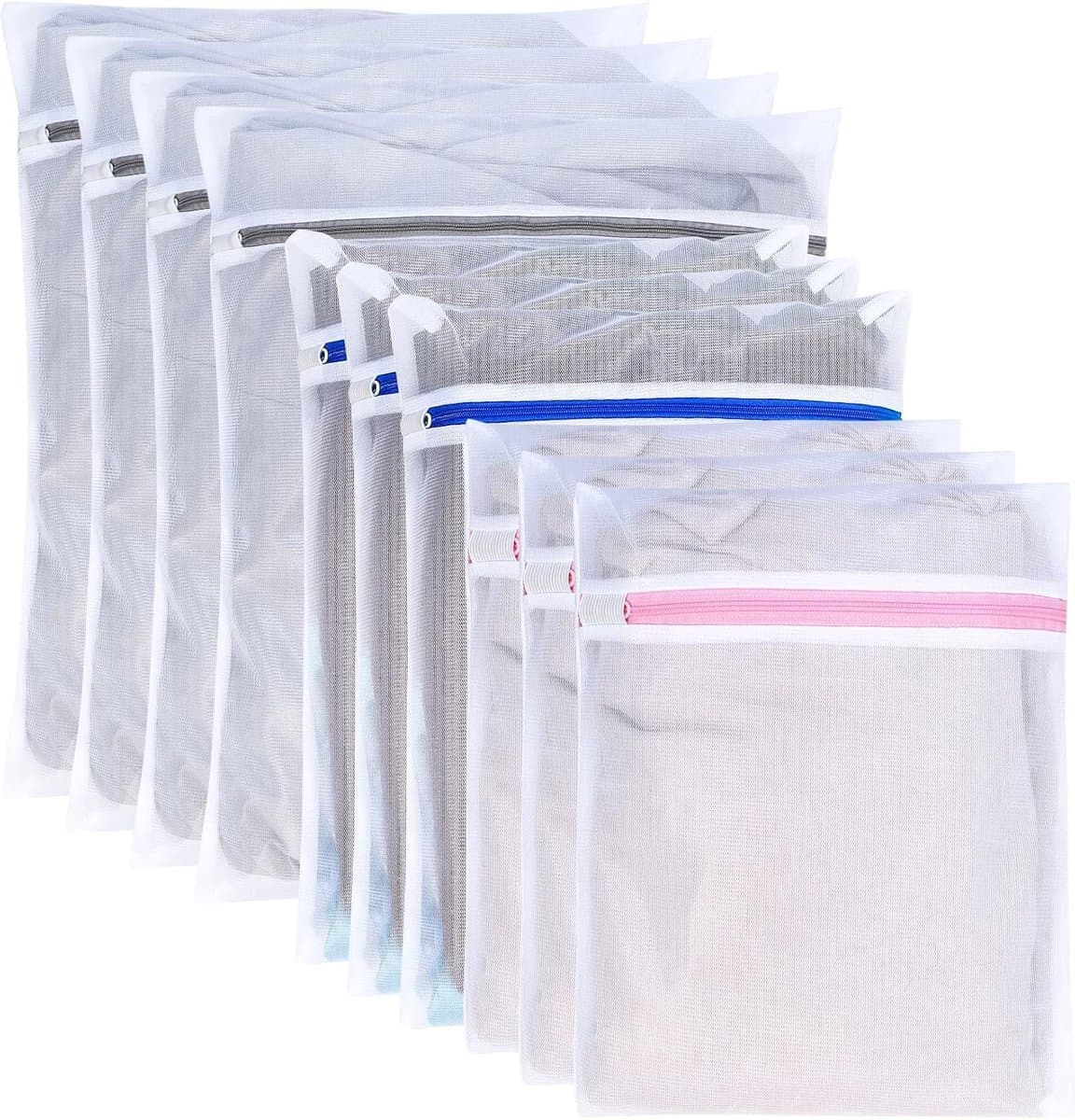 Wasnetjes met ritssluiting - Wit - 10 stuks in 3 maten - Polyester waszakken voor kledingbescherming en wasmachinegebruik — afbeelding 1