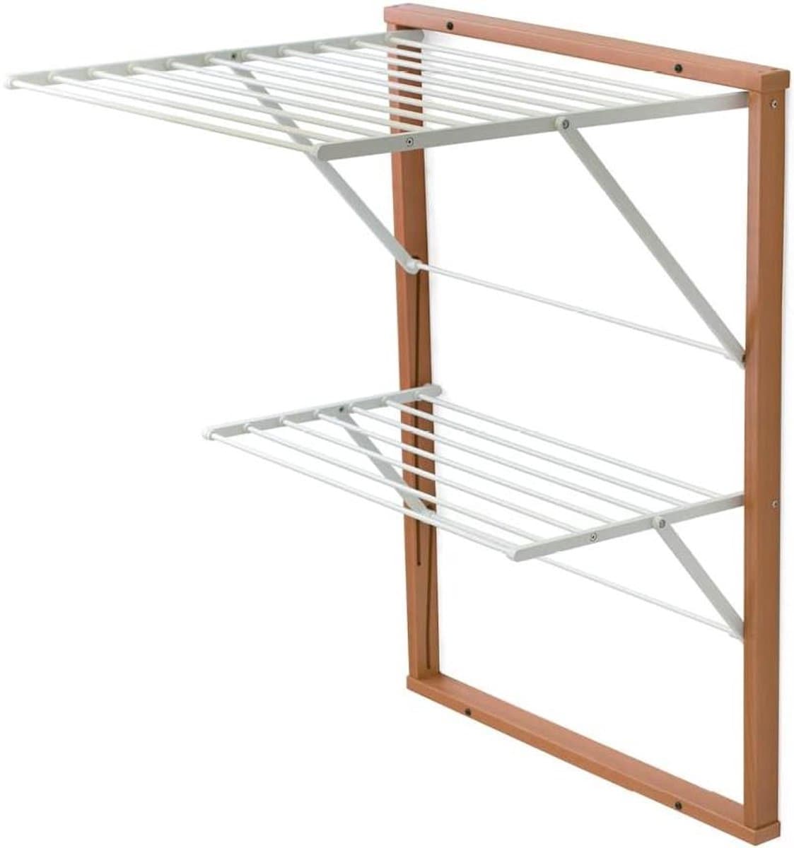 Houten Droogrek - Kledingrek Muurbevestiging - Ruimte Besparen - Uittrekbaar 11 Meter - 63 x 69 x 80 cm - Kersen — afbeelding 1