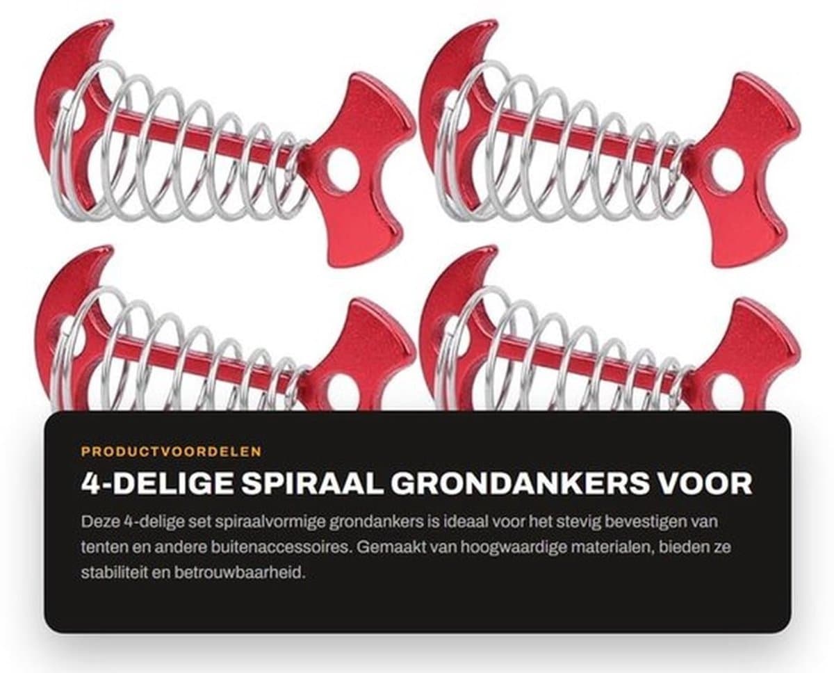 Grondankers 4-delig - Spiraalvormig - Multifunctionele Tentaccessoires - Geschikt voor Houten Platforms - Aluminiumlegering/Roestvrij Staal - 7.7x3.6cm - Tentpalen — afbeelding 1