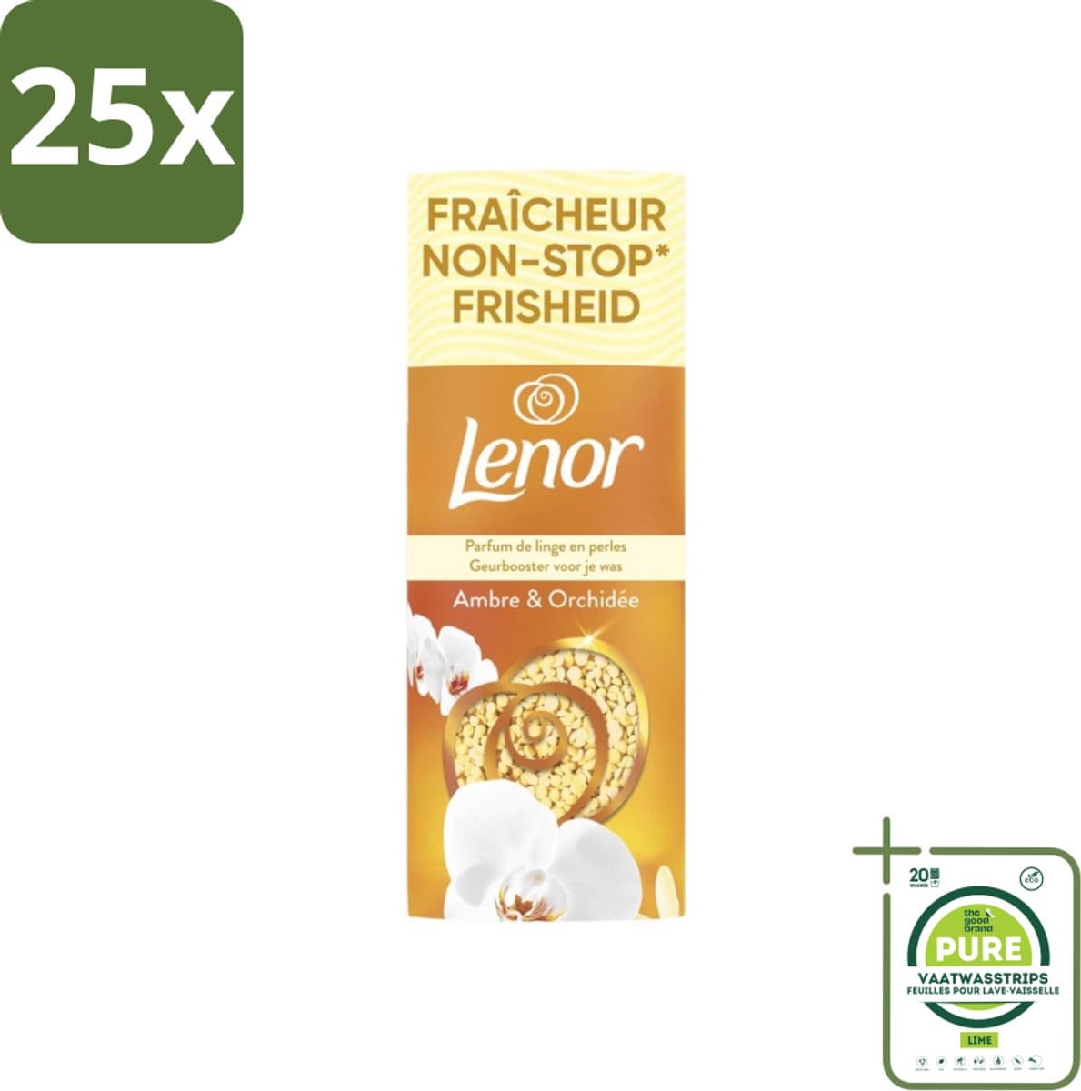 25 x Lenor – Geurbooster – Amber & Orchidee – 12 Wasbeurten – 155 g - Grootverpakking - Geurparels - Wasgeur - Luxegeur - Orchidee - Vanille — afbeelding 1