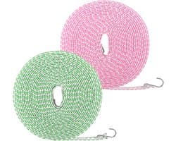 Waslijn, 2 stuks, 8 m, waslijn voor buiten, winddicht, antislip, met haken, draagbaar, nylon, dubbele waslijn, reizen, camping, outdoor