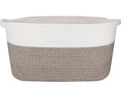Thijox - Extra grote opbergmand van duurzaam geweven katoenen touw voor wasgoed, woonkamer, slaapkamer, speelgoed, schoenen, handdoeken, wit en kaki,