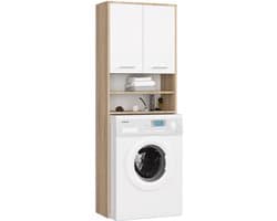 Badkamerkast voor Wasmachine FIN / Hoge Wasmachinekast met 2 Deuren / AKORD Furniture Factory / Sonoma Eik - Wit / 64 x 180 x 30 cm — afbeelding 1