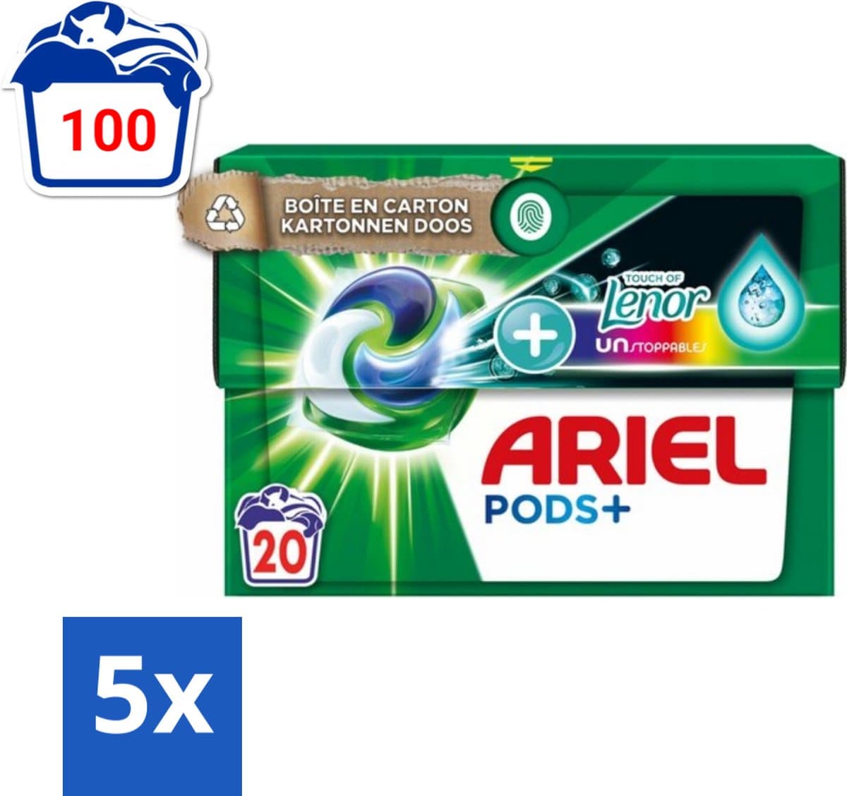 Ariel Original - Touch of Lenor Unstoppables - Wasmiddelcapsules - Pods+ - Gekleurde Was - 20 Wasbeurten - Bulkverpakking - 5 stuks — afbeelding 1
