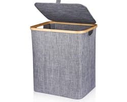 Wasmand - Grote opvouwbare wasbox met deksel 60 liter - Grijs organiser voor badkamer en kleding wasmand