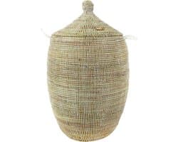 XXL Wasmand - Opbergmand Deksel - Wassen Speelgoed Opslag - Handgemaakt Savannegras - 110 Liter - Wit