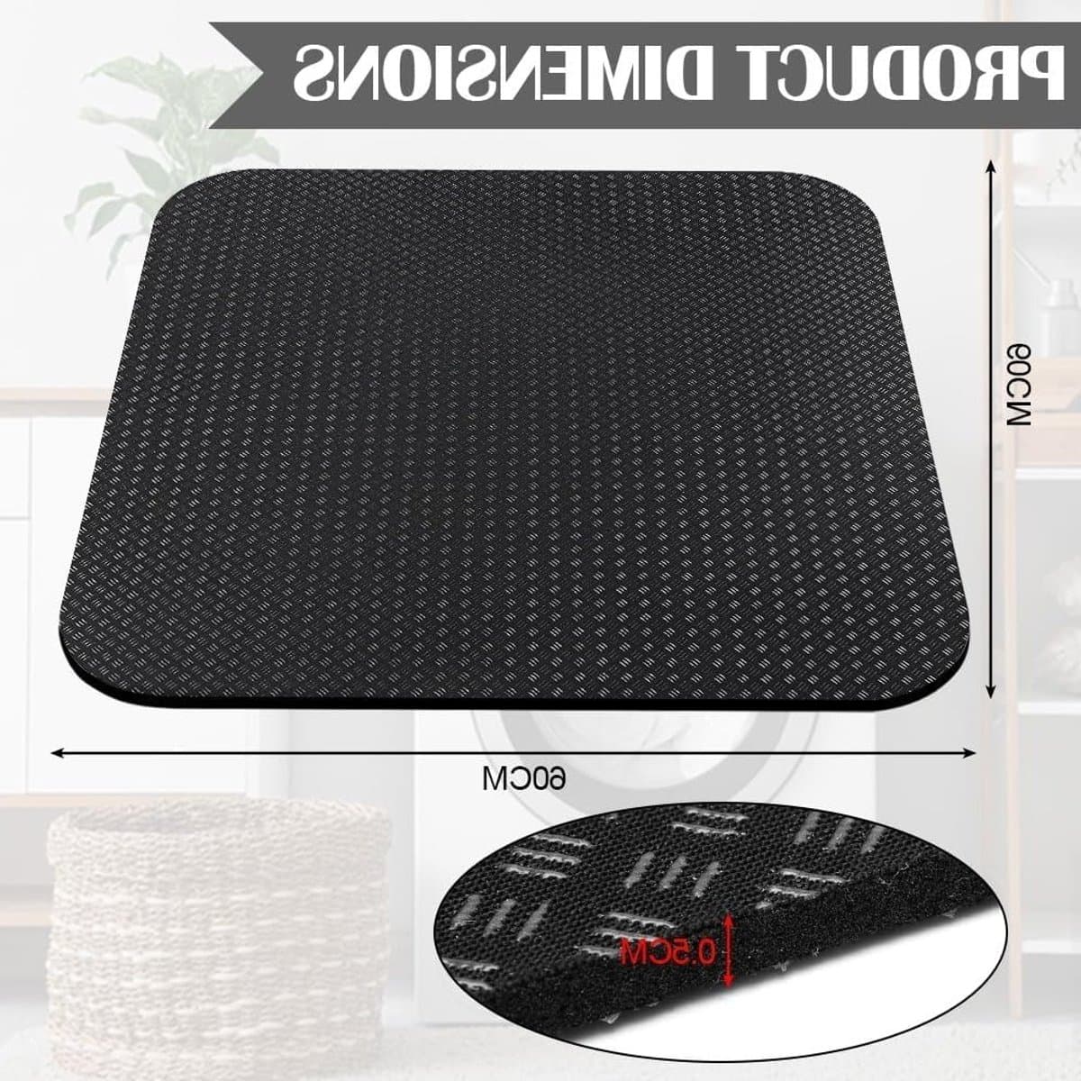 Dubbelzijdige antislip anti-vibratie mat voor wasmachine 60 x 60 cm - waterdichte vloerbescherming, onderlegger voor droger en koelkast, trillingsdemping en vloerbescherming — afbeelding 1