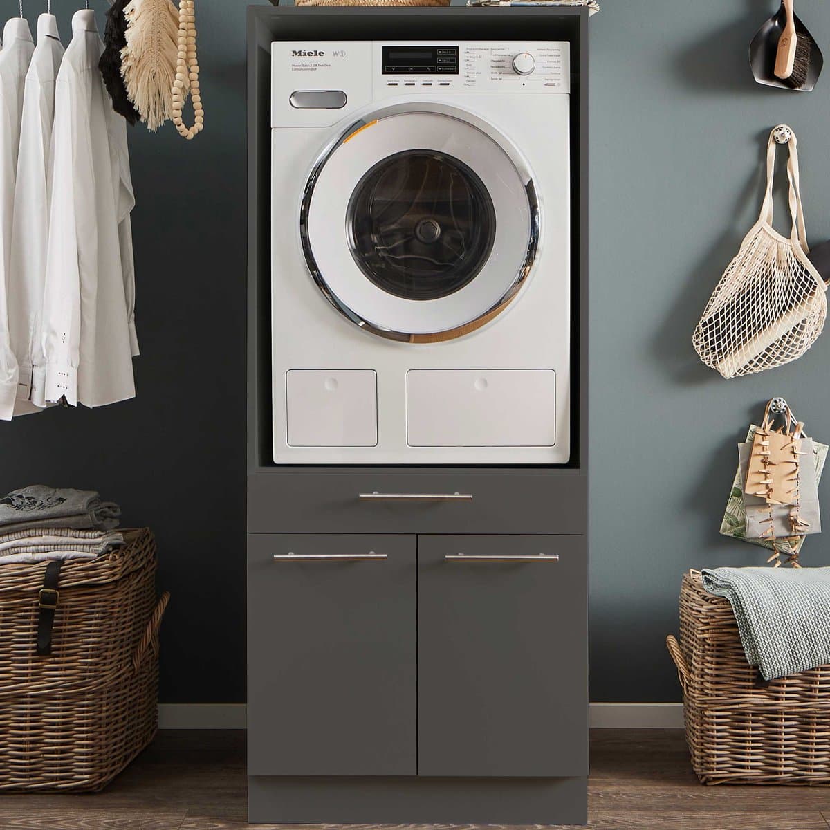 Wasmachinekast Laundreezy | 68 X 68 X 162 Cm | Antraciet - Emob - Wasmachine Ombouw - Zwart - MDF — afbeelding 1