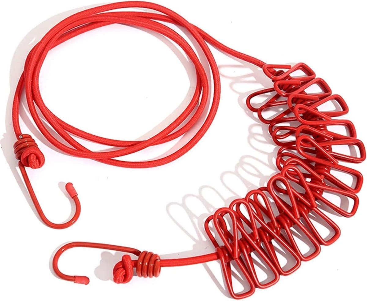 Draagbare Waslijn - Reis Waslijn - Kleding Drogen - Met 12 Klemmen - 3.7 Meter - Rood — afbeelding 1