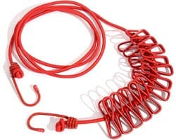 Draagbare Waslijn - Reis Waslijn - Kleding Drogen - Met 12 Klemmen - 3.7 Meter - Rood