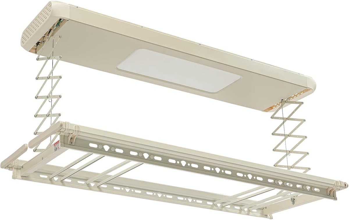 Elektrisch Droogrek - Plafond Drooglift - Was Drogen - Afstandsbediening LED - 138 x 37 cm - Wit — afbeelding 1