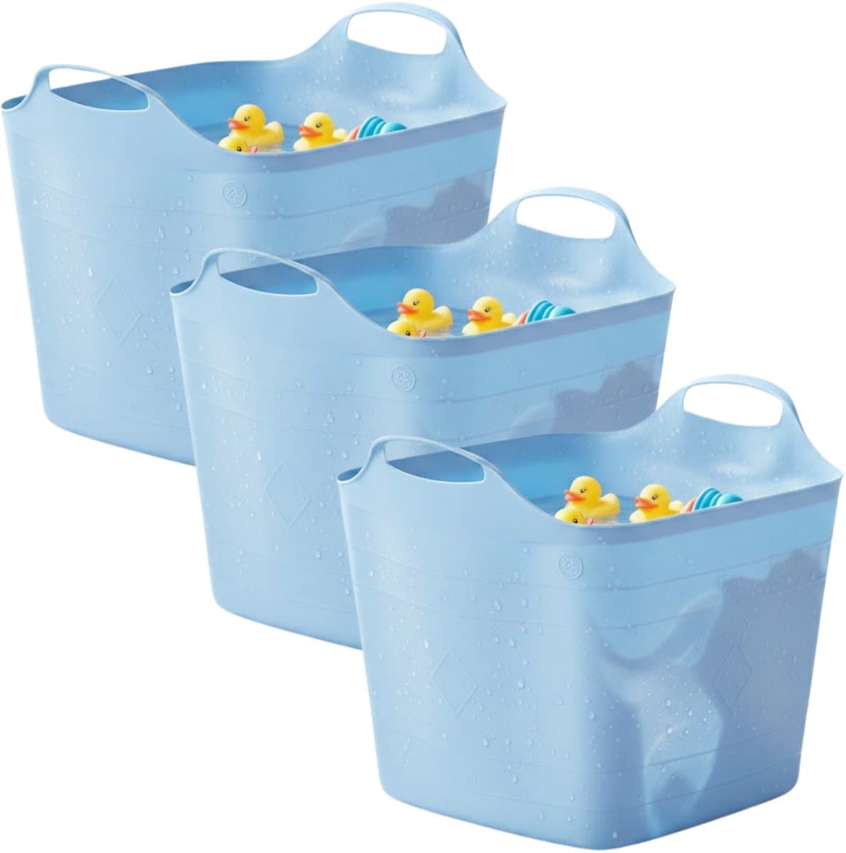 Excellent houseware flexibele kuip / emmer - 3x - blauw - 25 l - kunststof - 40 x 35 cm - met handvatten — afbeelding 1