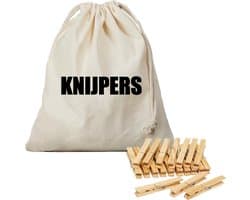 Canvas knijperzak/ opbergzakje knijpers wit/ offwhite met koord 25 x 30 cm en 120 houten wasknijpers - Knijperzak met knijpers — afbeelding 1