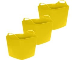 Excellent Houseware Flexibele emmer - 3x - geel - 25 liter - kunststof - vierkant - 35 x 38 cm