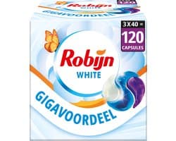 Robijn Wasmiddel - 3-in-1 Wascapsules - Stralend Wit - 3 x 40 stuks - 120 Wasbeurten - Voordeelverpakking