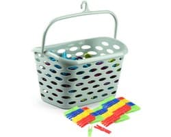 Plasticforte Wasknijpers ophang mandje/bakje - mintgroen - met 72x plastic knijpers — afbeelding 1