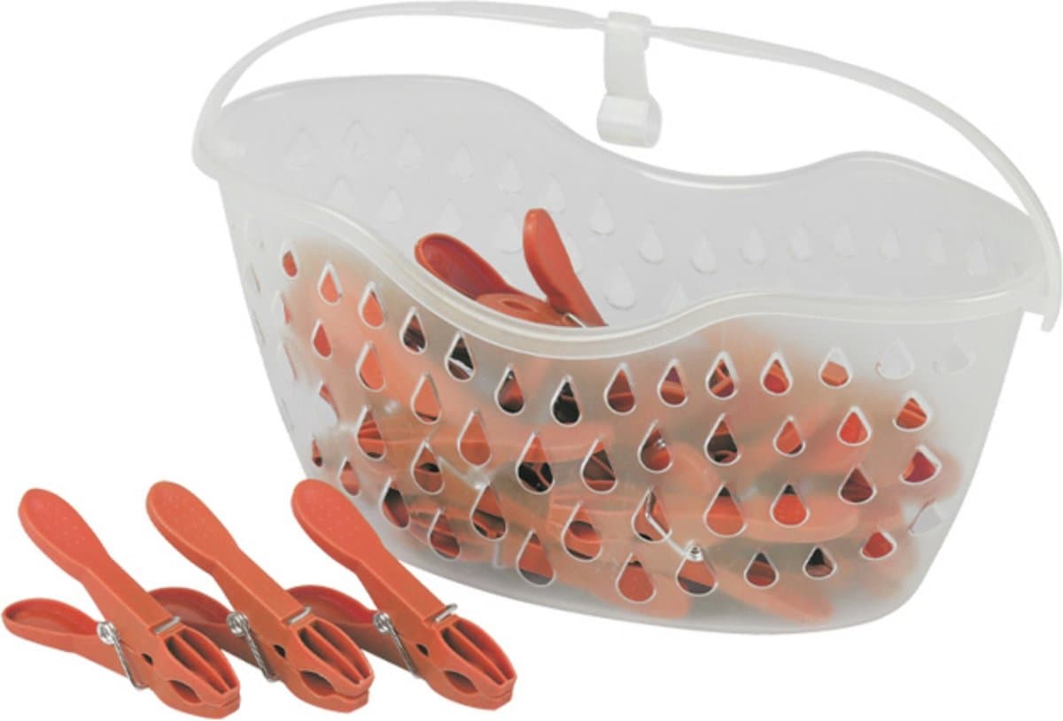 Urban Living Wasknijpers in hangmandje - 24x - rood - kunststof - 21 x 13 cm — afbeelding 1