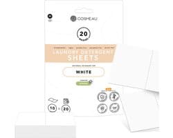 Cosmeau Witte Was Wasmiddel Wasstrips 20 Wasbeurten - Wasvellen - Wasdoekjes - Detergent Sheets - Wasdoekjes - Proefpakket
