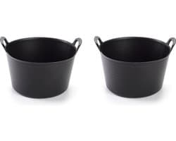 Plasticforte flexibele emmer / kuip - 2x stuks - zwart - kunststof - rond - 15 liter - 24 x 24 x 15 cm - wasmanden - tuinafval - speelgoed