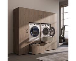 Roomart SERIE 2 Wasmachine Ombouwkast 224x205 cm - Kastenwand met 2 Hoge Kasten - Eiken