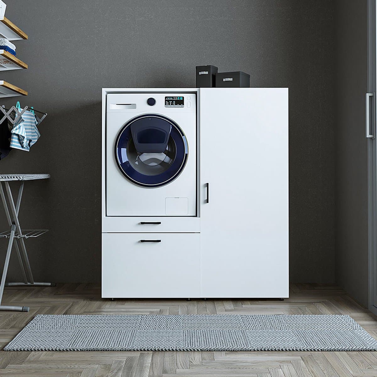Roomart SERIE 2 Wasmachine Ombouwkast 127x145 cm - met Multifunctionele Kast - Wit — afbeelding 1