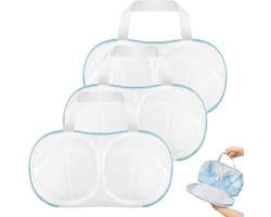 3 Stuks - BH-waszak - Bh Wasnetje Voor Wasgoed - Waszakje Lingerie - waszak van netstof - herbruikbare - waszak van netstof voor BH's - waszak van netstof met rits voor BH-was - blauw - 34*20 cm - wit