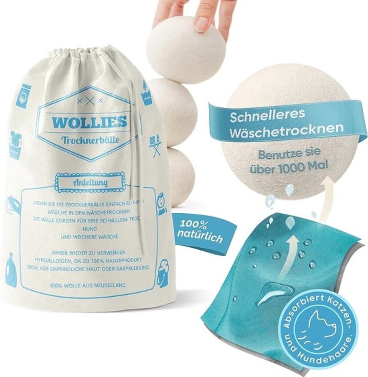 Droogballen - voor sneller drogen - 100% schapenwollen ballen - voor de droogtrommel — afbeelding 1