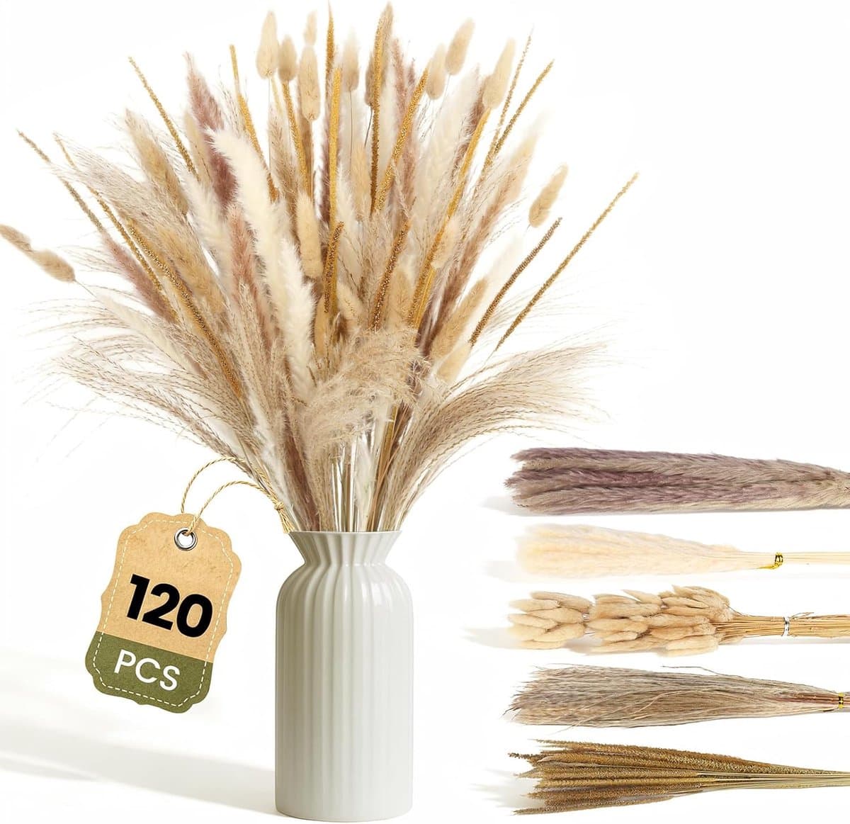 Gedroogd Pampasgras, 120 stuks Pampasdecoratie — afbeelding 1