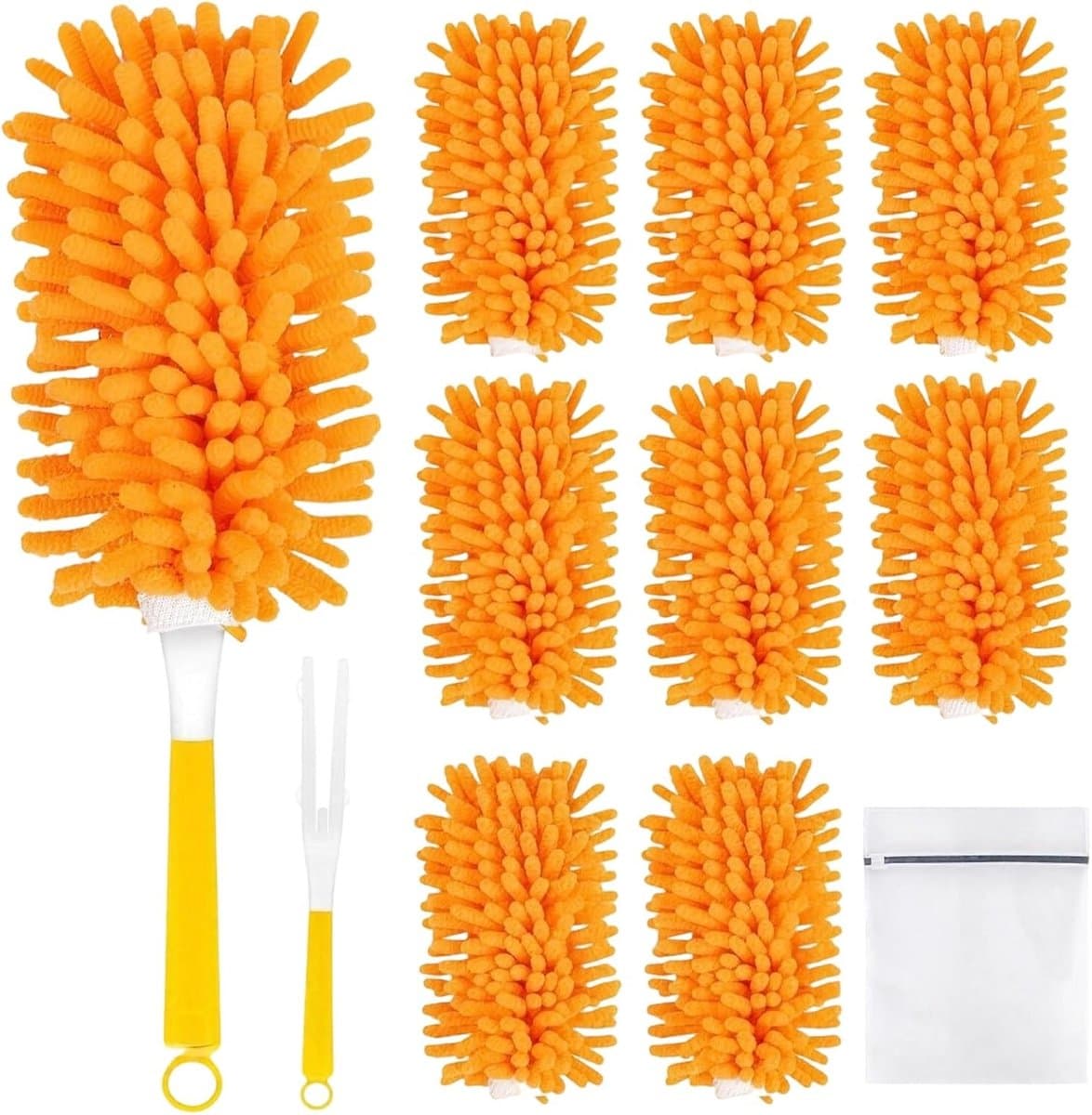 Herbruikbare 360° Wasbare Duster Set van 12 Stuks met Handvat en Waszak - Superzacht voor Meubels, Keuken en Auto — afbeelding 1