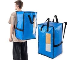 Verticale Verhuiszakken met Sterke Handvatten en Ritsen, Ideaal voor Kledingopslag, Waszakken en Reisverpakking (Blauw, 2 Stuks)