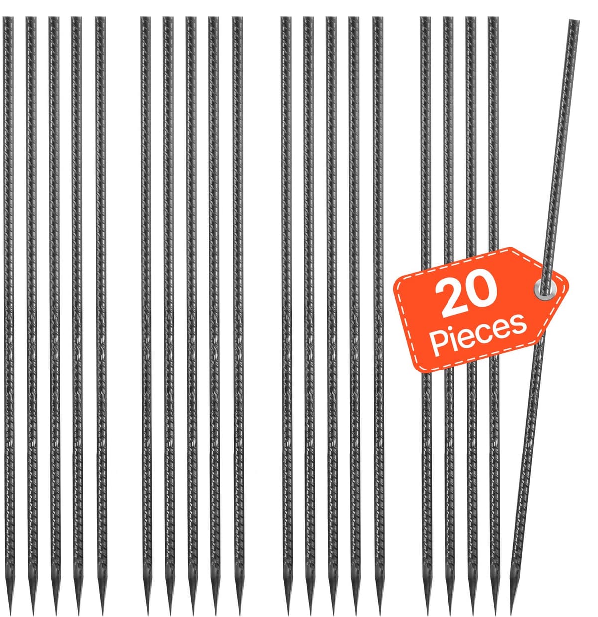 VEVOR Wapeningsstaven, 609,6 mm / 24 inch, Zware Uitvoering, 0,47 inch Diameter, Rechte Gegalvaniseerde Stalen Grondankers met Beitelpunt en Roestwerende Coating, voor Tuinondersteuning, Schuttingen, Kampeertenten (20 stuks) — afbeelding 1