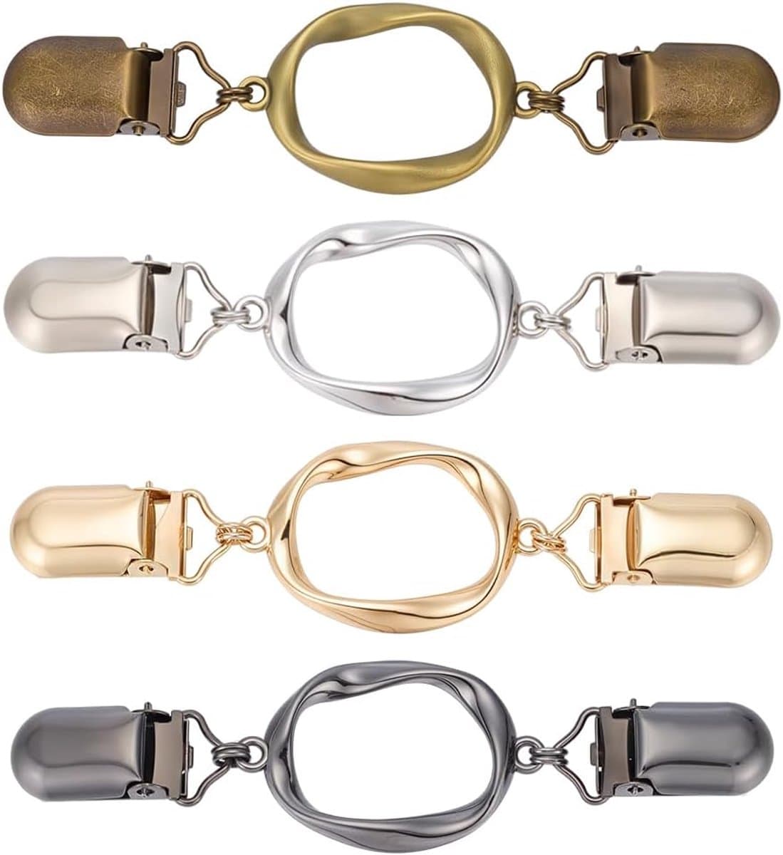 4 Stks Taille Cincher Clips Ovale Jurk Clip Terug Cinch 4 Kleuren Trui Sjaal Vest Kraag Broek Metalen Aansluiting Tie Clips 120mm Lang voor Sjaal Vest Kleding Dragen Present — afbeelding 1
