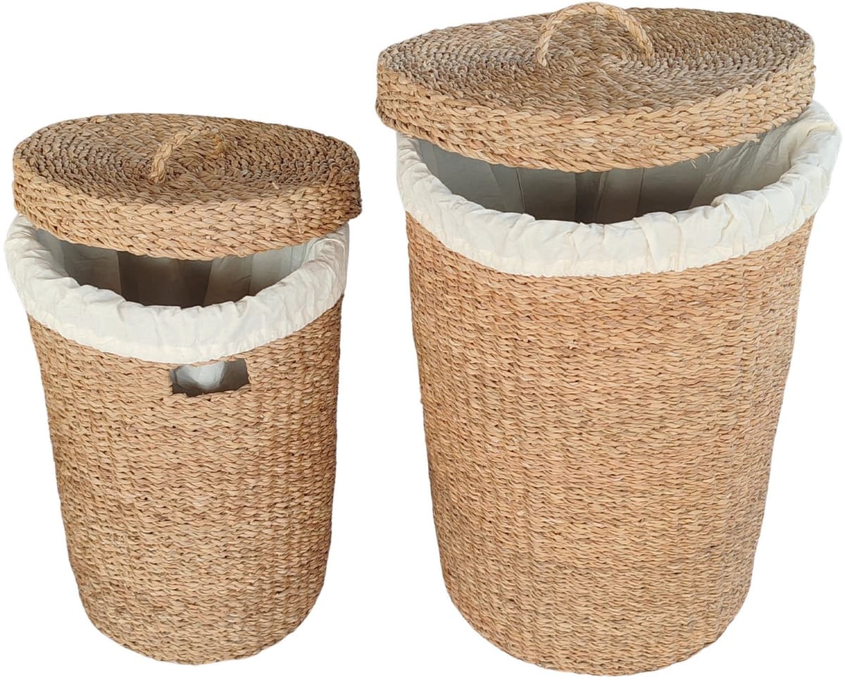 Ronde wasmand met deksel – zeegras – set van 2 – 38 en 75 l – naturel — afbeelding 1