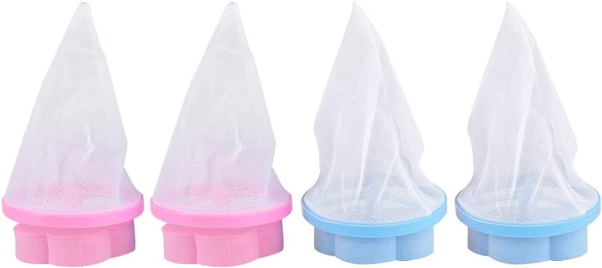 SnelShoppen - 4 Stuks Drijvende Was Riemen Herbruikbare Wasmachine Pluisvanger, Dierenharen Verwijderaar, Filter Mesh Zak, Blauw en Roze — afbeelding 1
