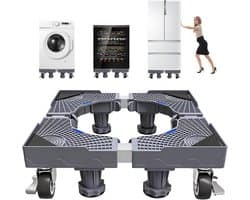 Wasmachineonderstel met 4 wielen en 4 poten, verstelbaar 41-66 cm lengte en 10-13 cm hoogte, berenbelasting 200 kg, voetstuk voor wasmachine, droger, koelkast, antislip