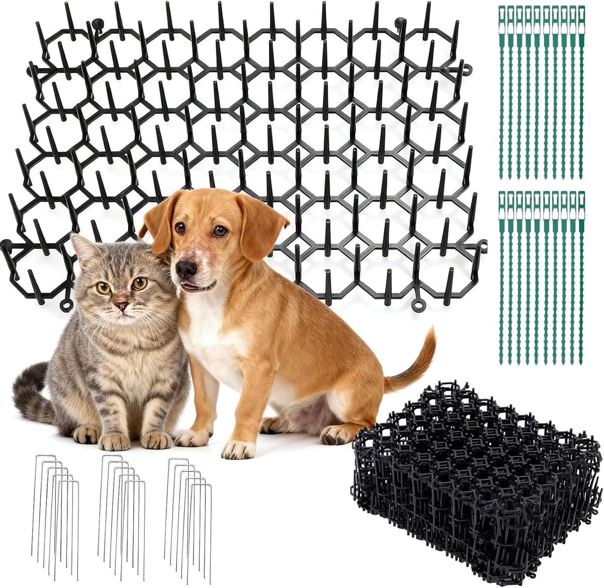 SnelShoppen - 15 Stuks Doornrooster tegen Katten 20x15cm, Kattenwering Mat met U Vormige Grondankers, Spikes Dierbarrière voor Tuin en Buitenruimte — afbeelding 1