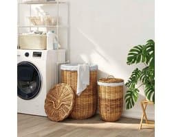 Wasmand met deksel set van 2 Kubu rotan wasmand bruin